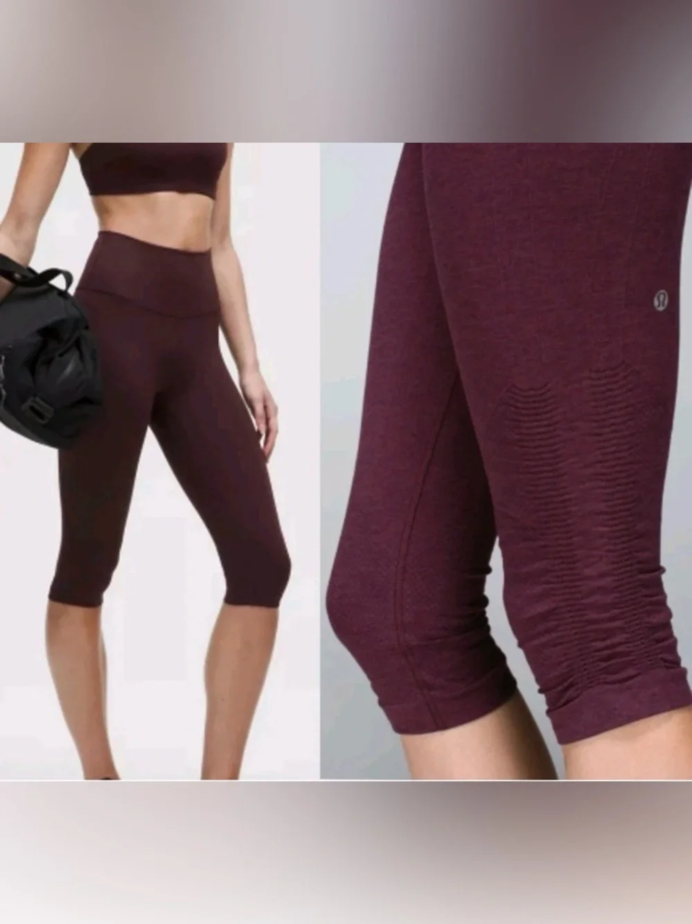 Lululemon In The Flow Crop II Seamless Scrunch‎ Stretch Burgandy Yoga Capri